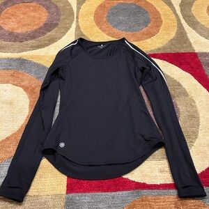 Athleta Running Wild Tapped Crew Top Black Long Sleeve Shirt Thumbholes Size XS